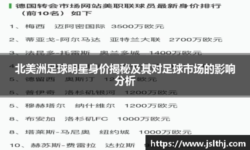 北美洲足球明星身价揭秘及其对足球市场的影响分析